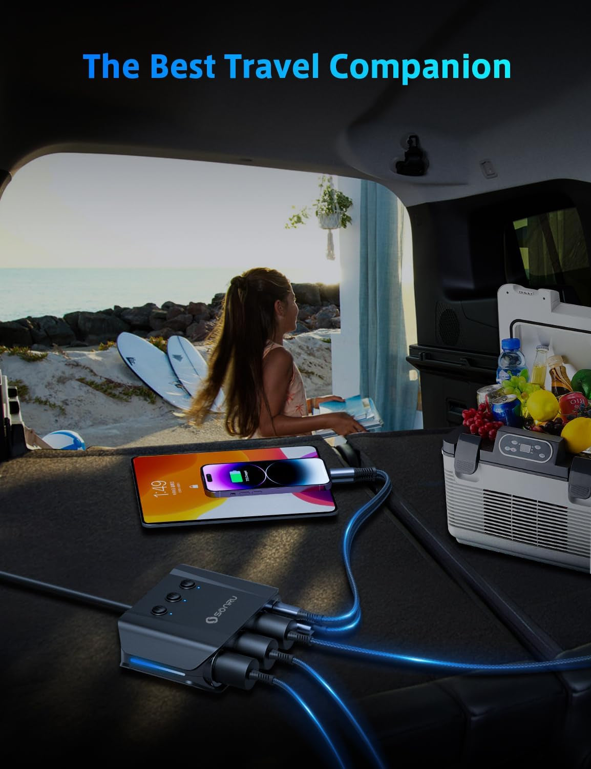 7 in 1 Cigarette Lighter Splitter, 180W (Max 192W) 3-Socket Car Cigarette Lighter Adapter with Dual PD 36W/QC3.0 Fast Charging (3.7FT Cable) 12V/24V Independent Switches & LED Voltage Display