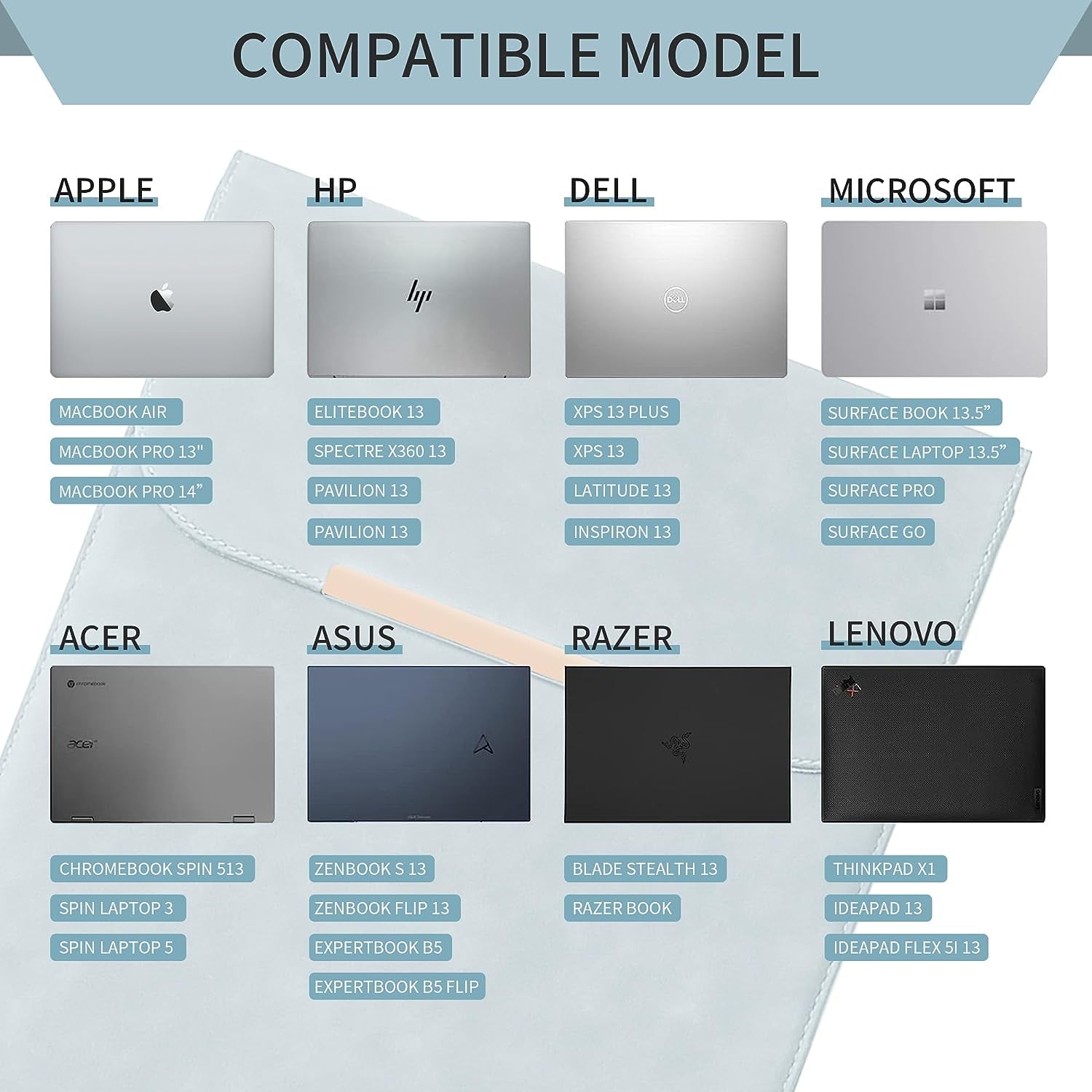 13.3-14 Inch Laptop Sleeve Case Faux Suede Leather for 13.3 13.5 13.6 14 Inches Macbook Air Pro Retina 13"-14" Surface Pro with Pouch