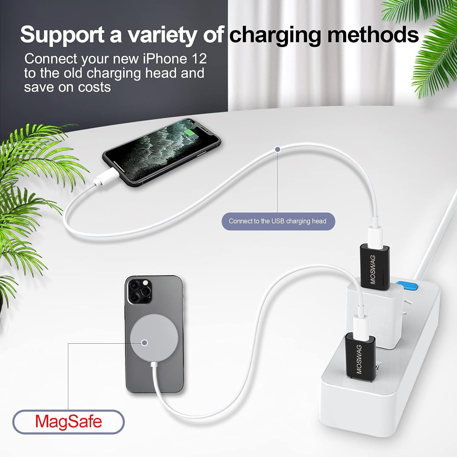 3 Pack USB C to USB Adapter - Male to Female, Type-C to Type a Compatible with Apple Magsafe Charger, Mac, Laptops and Pcs