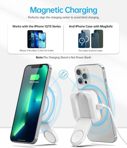 MURCIA 2 in 1 Magnetic Wireless Charger, Folding Dual Fast Magnetic Wireless Charging Station Stand Compatible with Iphone 13/12/ Pro Max/Mini/Apple Watch Se/7/6/5/4/3/2/1