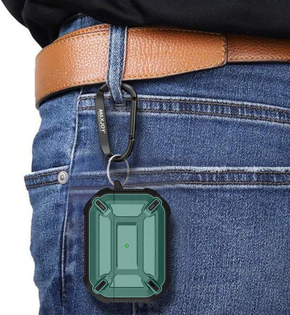 Compatible Airpods Pro Case Cover, Airpods Pro Protective Case Armor Hard Rugged Shockproof Cover with Keychain Compatible with Apple Airpods Pro Charging Case (Front LED Visible), Green