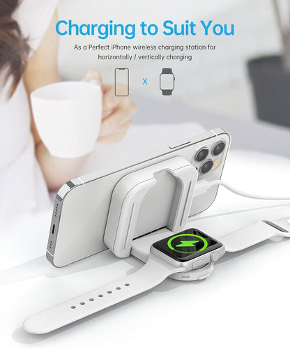 MURCIA 2 in 1 Magnetic Wireless Charger, Folding Dual Fast Magnetic Wireless Charging Station Stand Compatible with Iphone 13/12/ Pro Max/Mini/Apple Watch Se/7/6/5/4/3/2/1